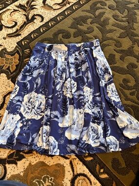 LuLaRoe Navy Blue and White Floral Circle Skirt